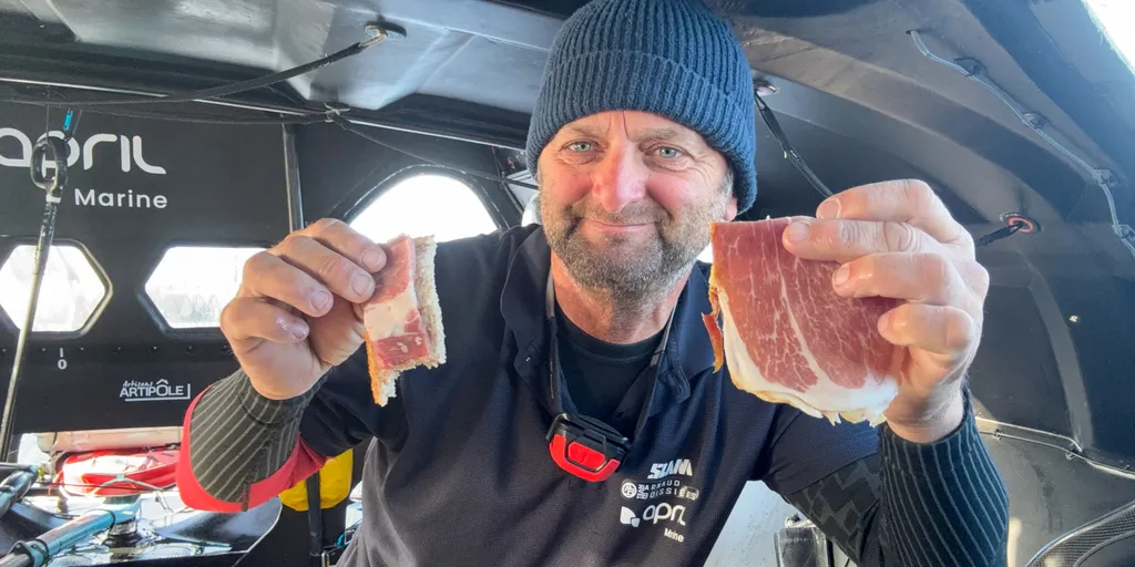 Breakfast aboard the Imoca April Marine - Recherche Co-Partenaire, skippered by Arnaud Boissières during the Vendée Arctique 2026 - at sea on 11/06/2026