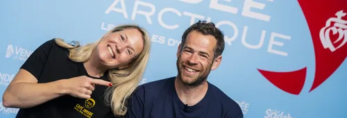 31 mai, les Sables-d'Olonne, village de la Vendée Arctique, interview de Nico d'Estais, skipper de l'IMOCA Café Joyeux et de Claire Faure-Millet, directrice générale de Café Joyeux. 