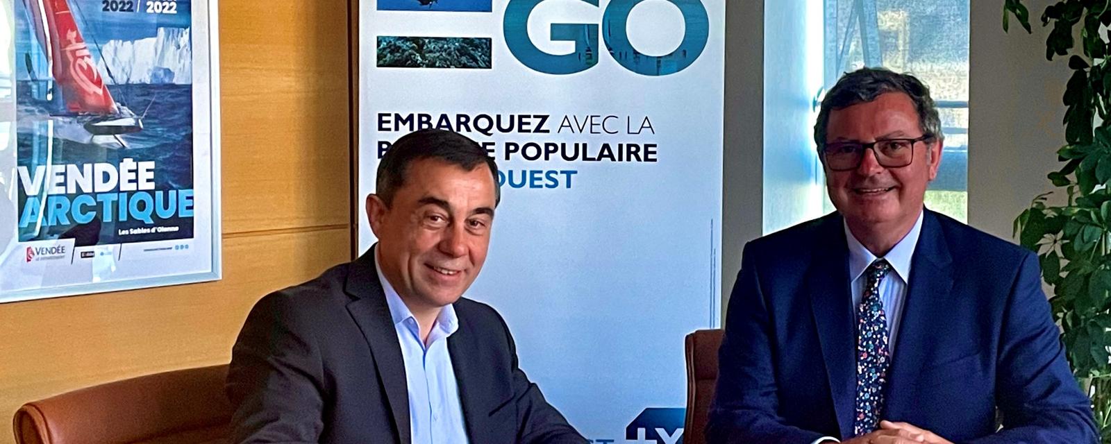 Alain Leboeuf, Président de la SAEM Vendée et Président du Département de la Vendée (à gauche) et Maurice Bourrigaud, Directeur Général de Banque Populaire Grand Ouest (à droite)